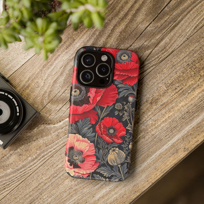 Floral Phone Case with Artistic Poppies, Tough Cases, Flower Design, Nature Lover Gift, Customizable Mobile Cover, Stylish Phone Accessories