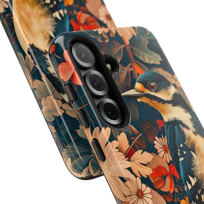Artistic Bird Phone Case, Unique Tough Cases for Nature Lovers, Floral Design, Cute Gift, Customized Phone Accessories