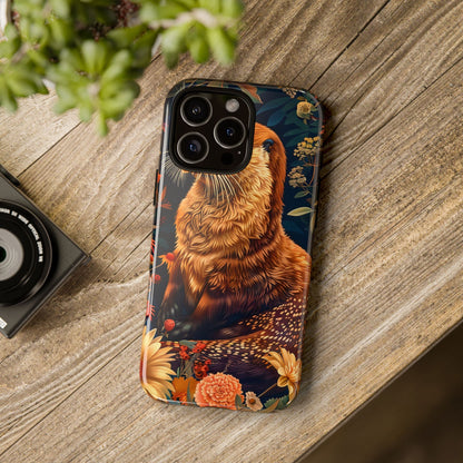 Otter Phone Case, Floral Otter Design, Tough Phone Cover, Nature Lover Gift, Cute Animal Accessories