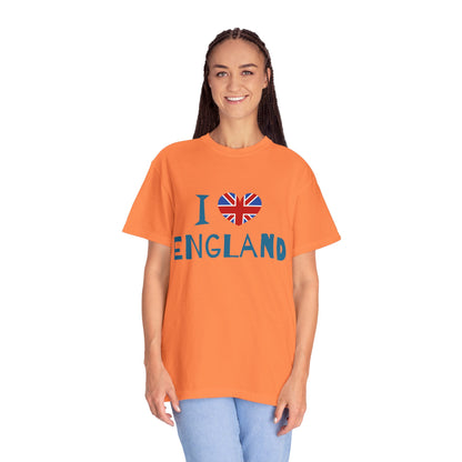 Unisex Garment-Dyed T-shirt - I Love England - Union Jack Heart