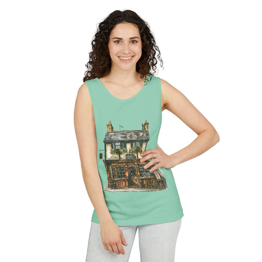 Unisex Garment-Dyed Tank Top - Charming British House - Classic Design and Warmth