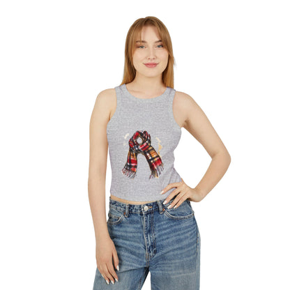 Women's Micro Rib Racer Tank Top - Plaid British Scarf - Timeless Style and Classic Elegance