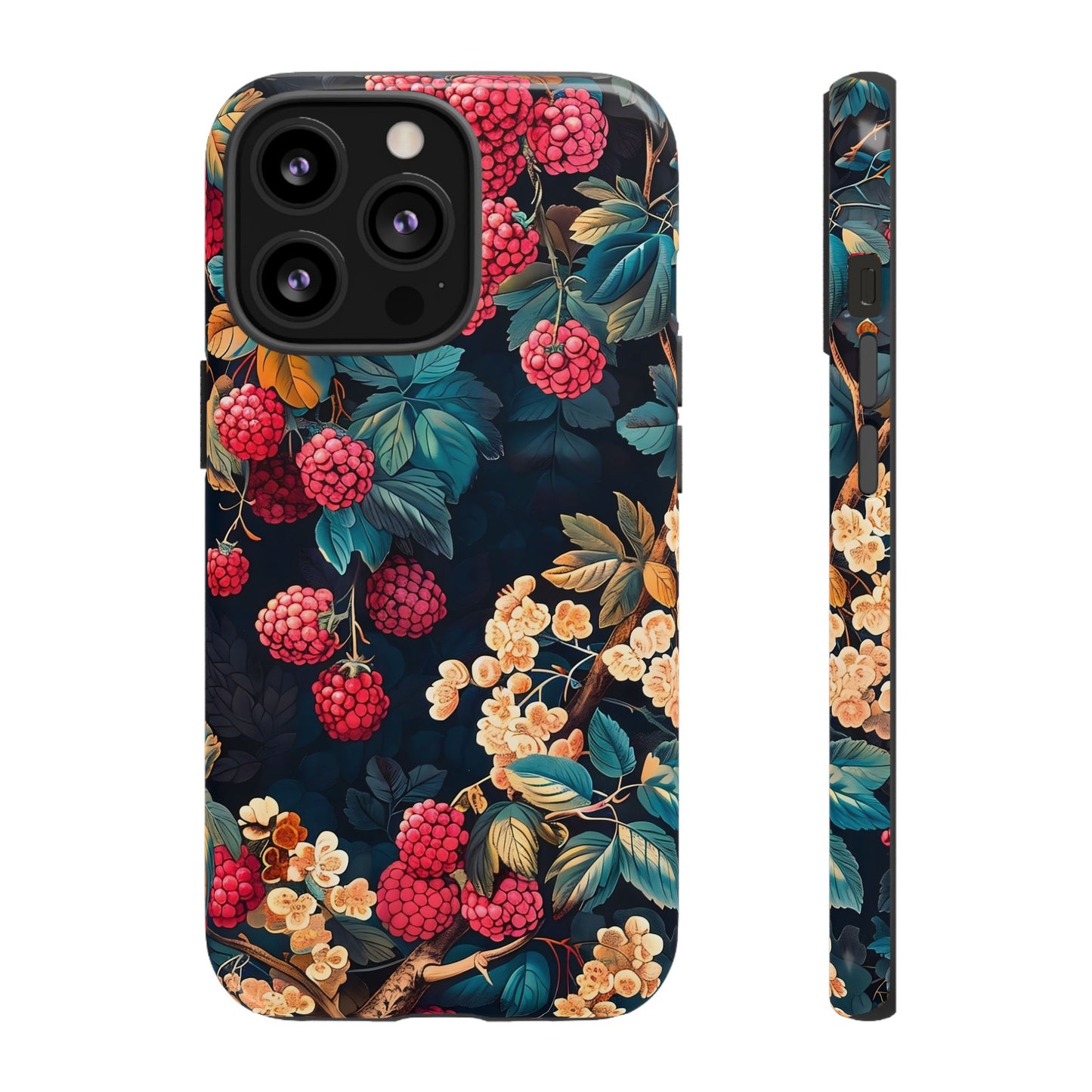 Floral Phone Case with Berry Design, Durable Phone Cover, Floral Print, Gift for Plant Lovers, Nature-Inspired Accessory