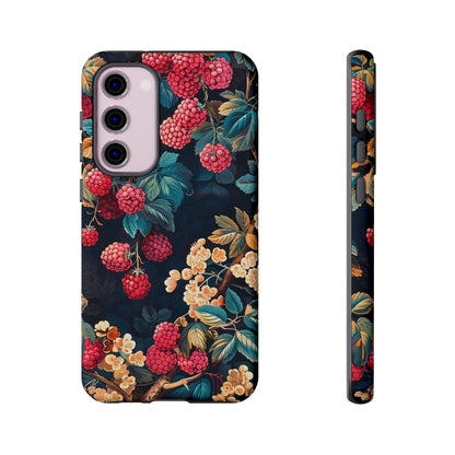 Floral Phone Case with Berry Design, Durable Phone Cover, Floral Print, Gift for Plant Lovers, Nature-Inspired Accessory