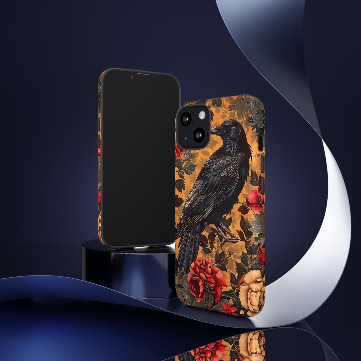 Raven Floral Phone Case - Tough Cases, Blackbird Decor, Gift for Nature Lovers, Bird Themed Accessories, Unique Phone Cover