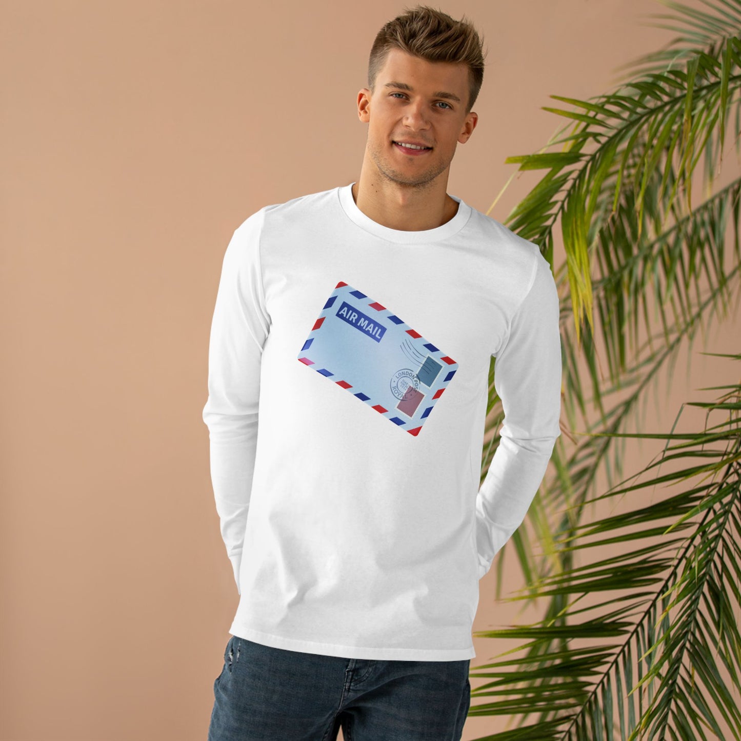 Men’s Base Longsleeve Tee - Vintage British Air Mail - Classic Postal Design