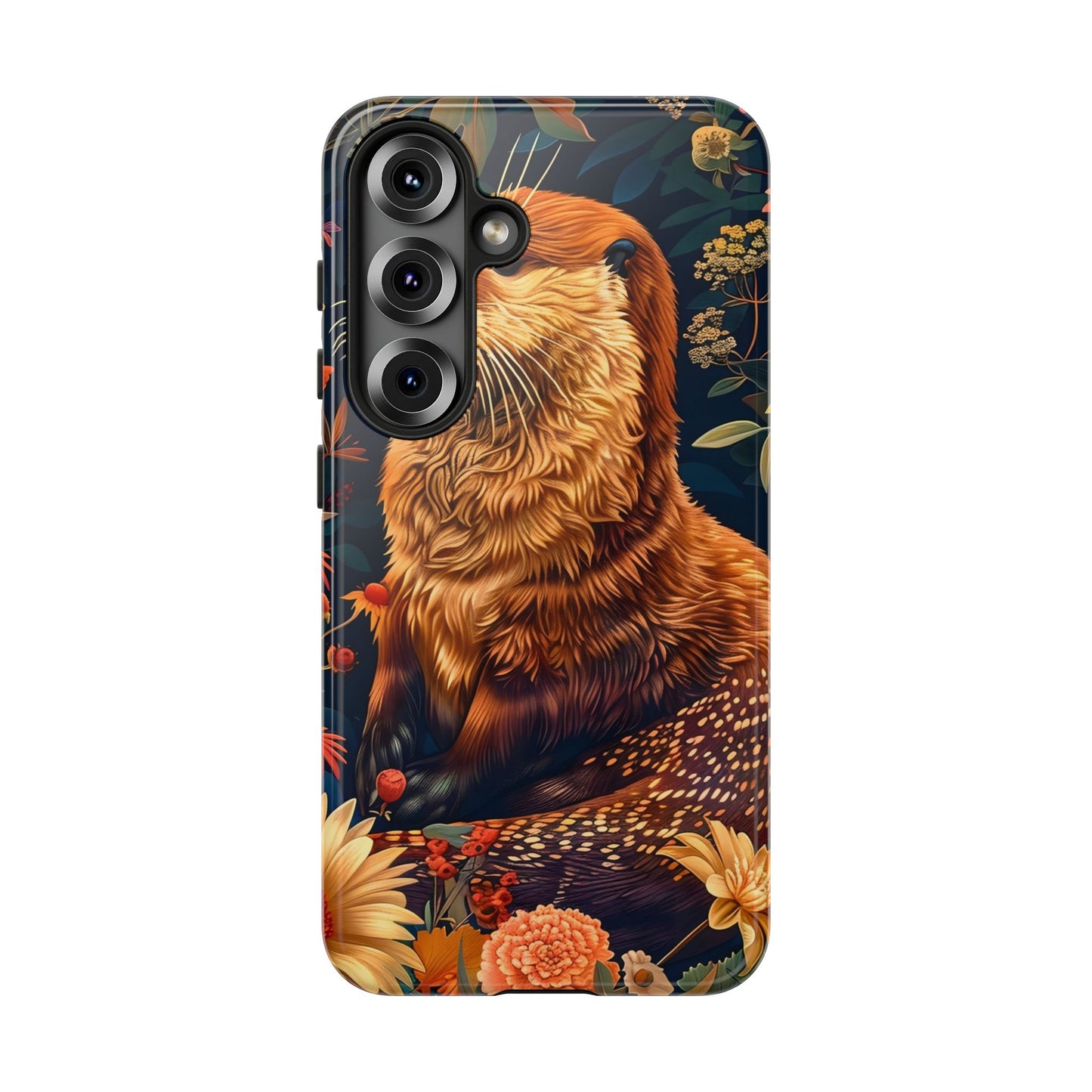 Otter Phone Case, Floral Otter Design, Tough Phone Cover, Nature Lover Gift, Cute Animal Accessories