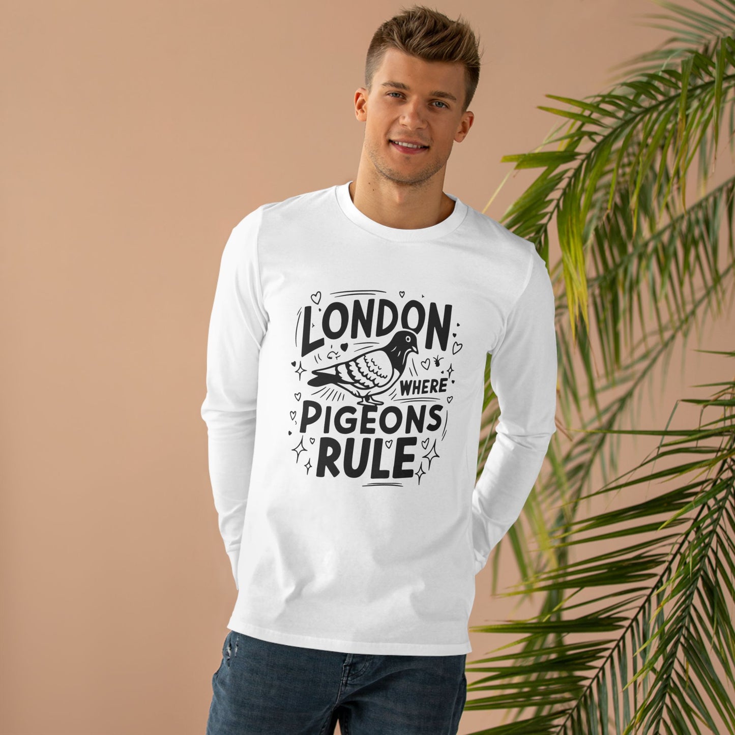Men’s Base Longsleeve Tee - London where pigeons rule