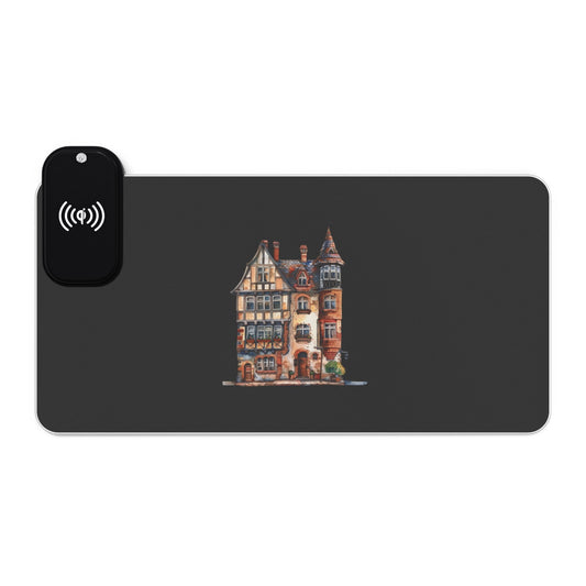 Charming Townhouses – English Architecture - LED Gaming Mouse Pad with Wireless Charging, Ergonomic Desk Accessory for Gamers, RGB Light-Up Mousepad, Perfect Gift for Home Office