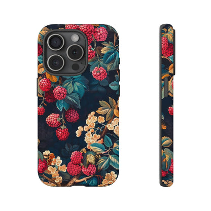 Floral Phone Case with Berry Design, Durable Phone Cover, Floral Print, Gift for Plant Lovers, Nature-Inspired Accessory