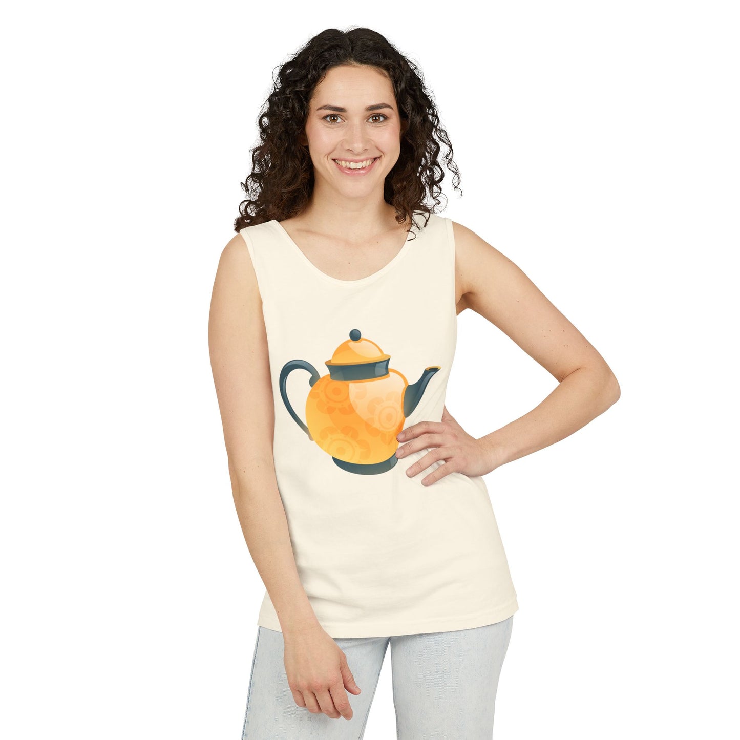 Unisex Garment-Dyed Tank Top - Classic British Tea Kettle - Timeless Elegance in Tea Time