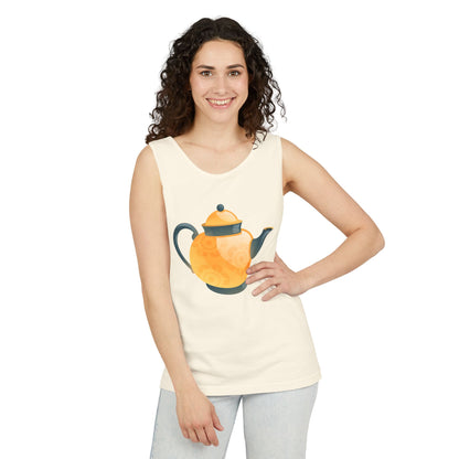 Unisex Garment-Dyed Tank Top - Classic British Tea Kettle - Timeless Elegance in Tea Time