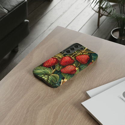 Strawberry Phone Case, Tough Berry Case, Floral Phone Cover, Cute Smartphone Shell, Nature-Inspired Gift