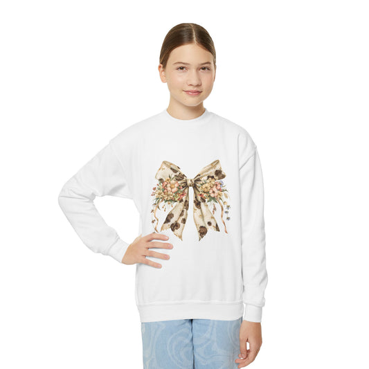 Floral Bow Youth Crewneck Sweatshirt - Cute & Cozy Gift for Kids