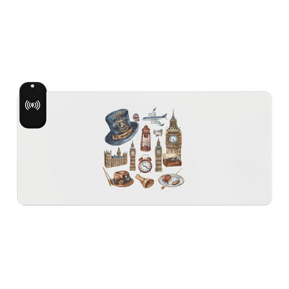 British Iconic - LED Gaming Mouse Pad with Wireless Charging - Stylish Desk Accessory for Gamers, Perfect for Home Office, Gaming Stations, Unique Gifts