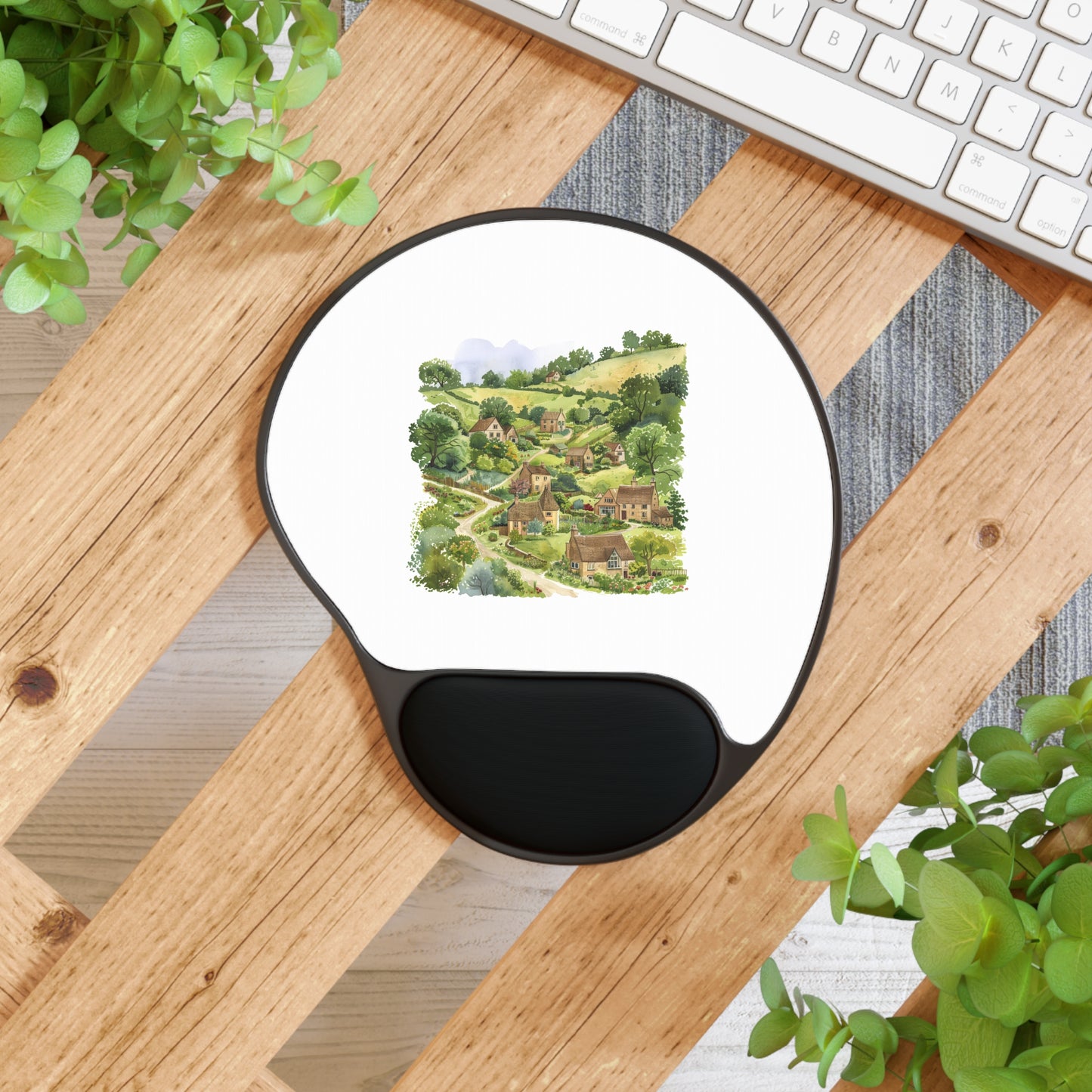 Charming Village Landscape Mouse Pad with Wrist Rest, Perfect for Home Office, Gifts, or Desk Decor, Ergonomic Design, Nature Lover's Gift