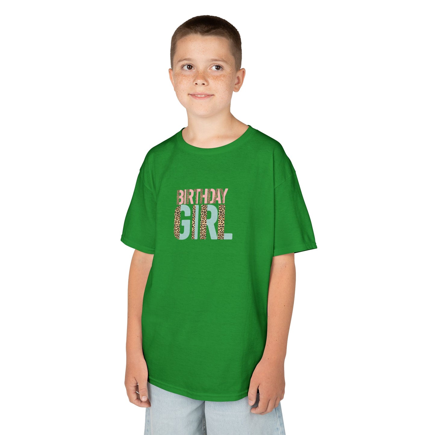 Kids Heavy Cotton Tee - Wild Leopard Print Birthday Girl PNG Design - Cute Celebration T-Shirt