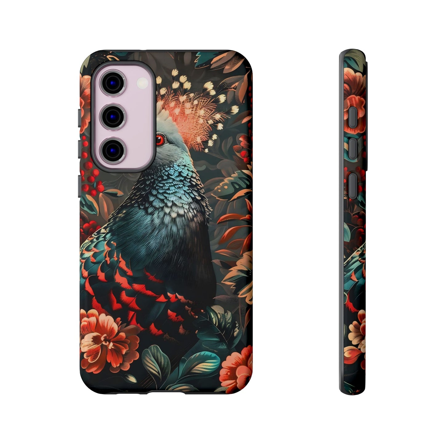 Floral Peacock Phone Case, Tough Cases, Artistic Phone Cover, Unique Gift, Nature Lover Accessory, Protective Case