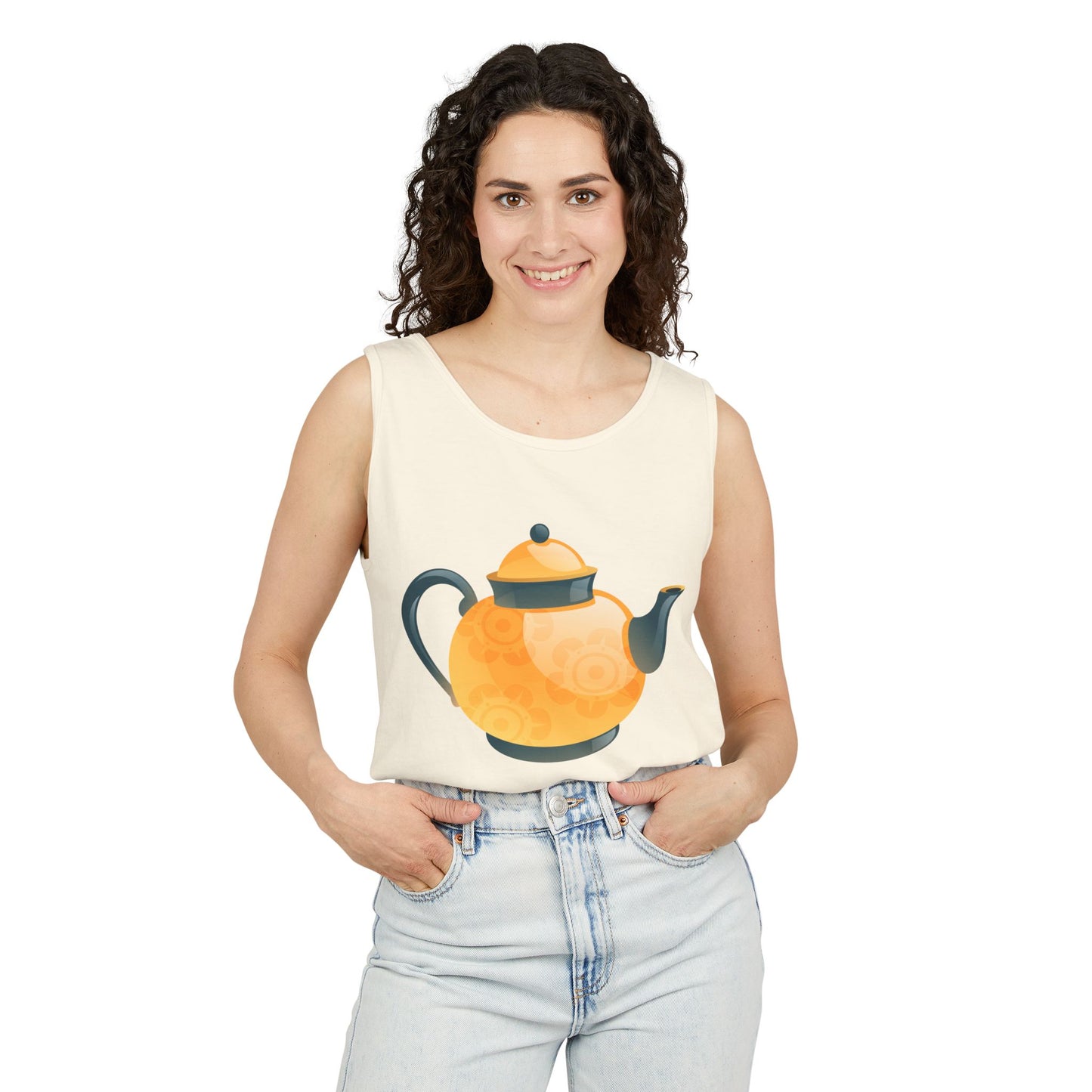 Unisex Garment-Dyed Tank Top - Classic British Tea Kettle - Timeless Elegance in Tea Time