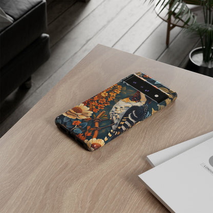 Tough Cases: Floral Bird Phone Case, Vintage Style Cover, Nature Lover Gift, Botanical Design, Spring Inspire Fashion