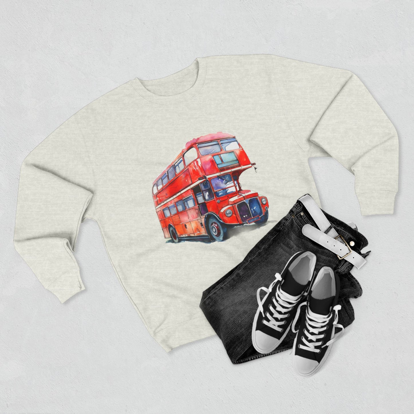 Unisex Crewneck Sweatshirt - London Transport English Bus Red Double-Decker