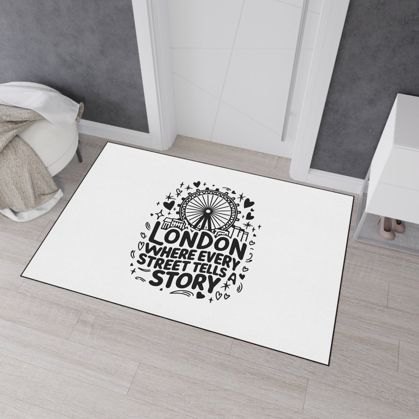 Stylish Heavy Duty Floor Mat - London Street Story Design, Home Decor, Indoor/Outdoor Rug, Entryway Mat, Gift for Travelers