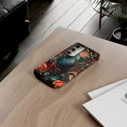 Floral Peacock Phone Case, Tough Cases, Artistic Phone Cover, Unique Gift, Nature Lover Accessory, Protective Case