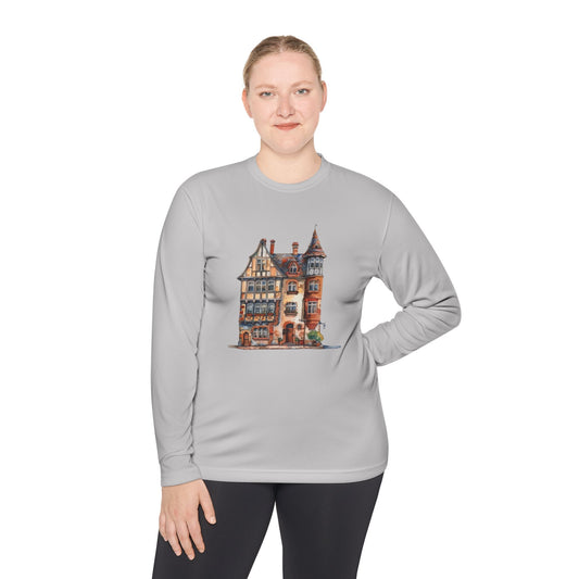 Unisex Lightweight Long Sleeve Tee - Vintage England House Watercolor Art