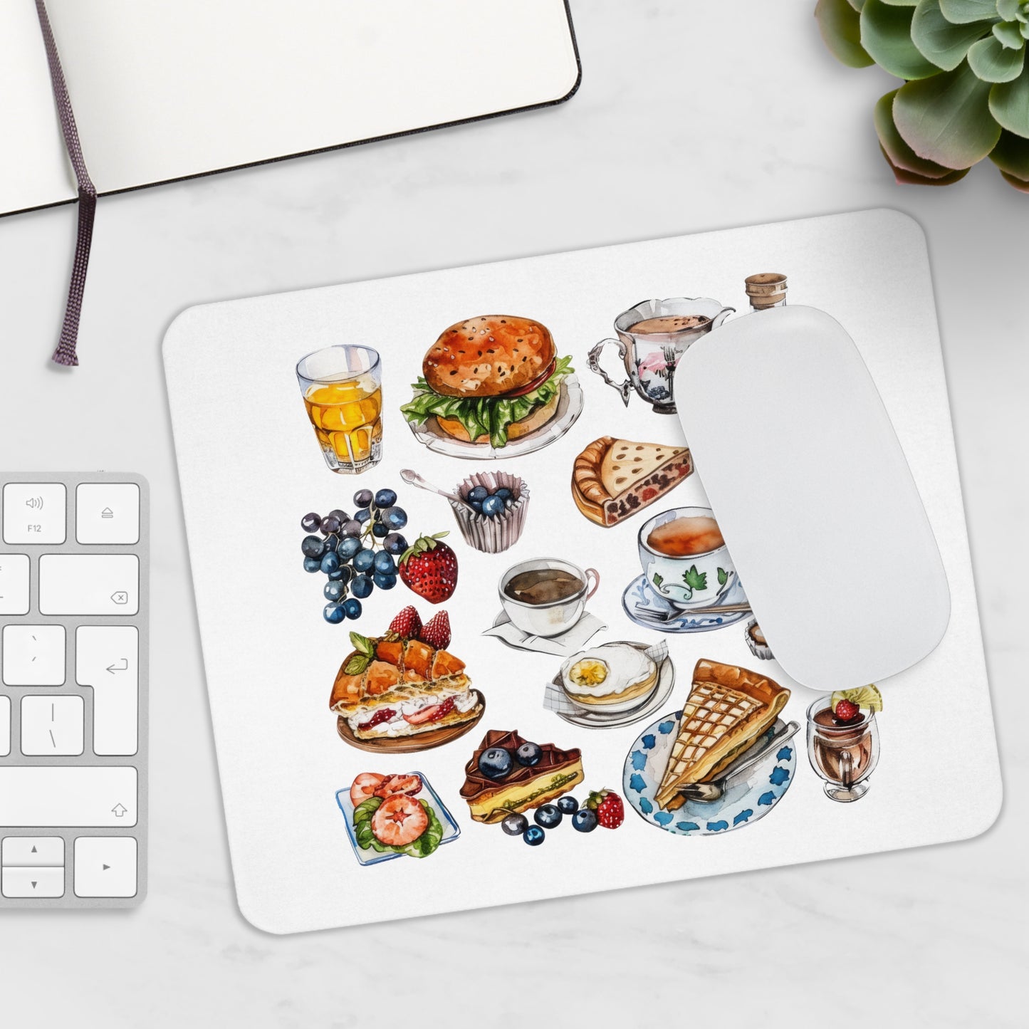 Breakfast Food Mouse Pad, Kitchen Decor, Gift for Foodies, Office Supplies, Cute Desk Accessory, Food Illustration