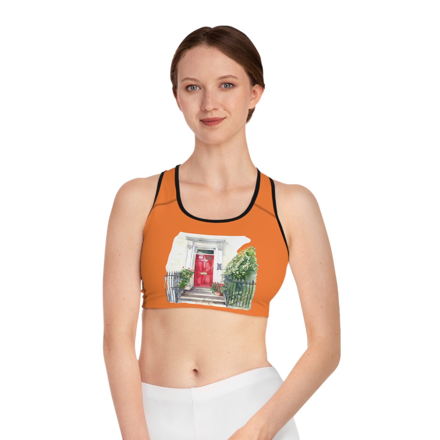 Sports Bra - Vibrant & Stylish Activewear - Artistic Red Door - The Heart of British Culture and Iconic Landmarks