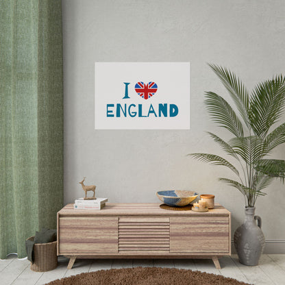 I Love England Rolled Poster - UK Travel Decor, Gift for Britains, Wall Art for Home, London Souvenir, Love England
