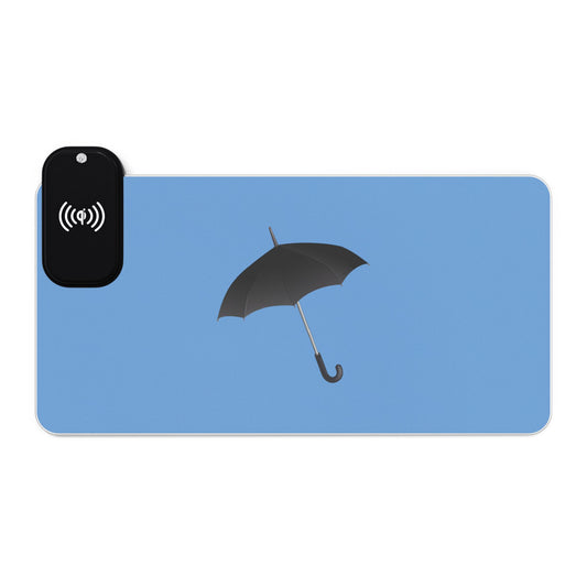 Classic Black Umbrella - LED Gaming Mouse Pad with Wireless Charging, RGB Desk Accessory, Gamer Gift, Office Decor, Tech Gadget, Dual Design