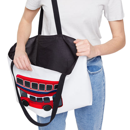 London Bus Weekender Tote Bag, Travel Bag, Summer Tote, Beach Bag, Shopping Bag, Gift for Travelers, Fun Design