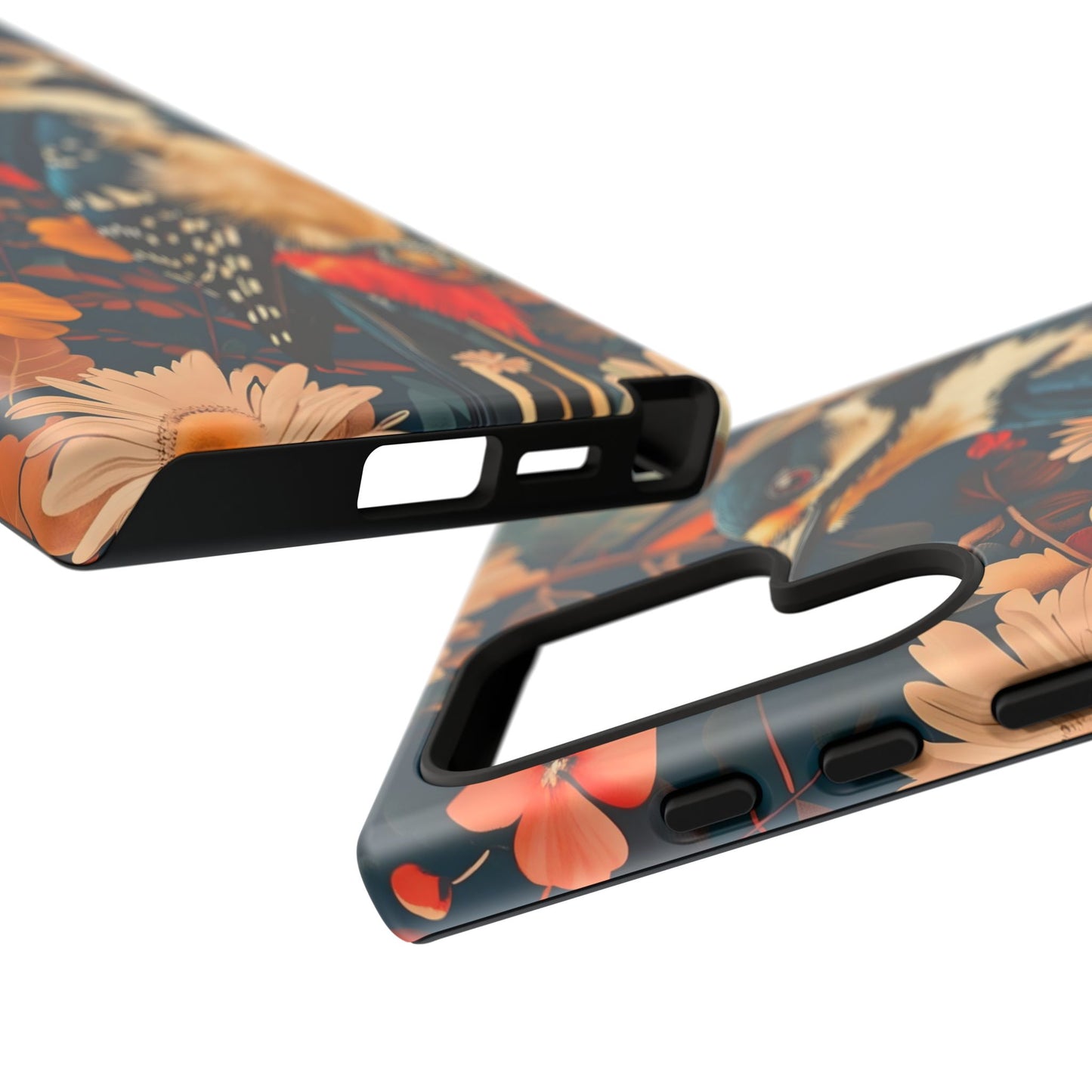 Artistic Bird Phone Case, Unique Tough Cases for Nature Lovers, Floral Design, Cute Gift, Customized Phone Accessories