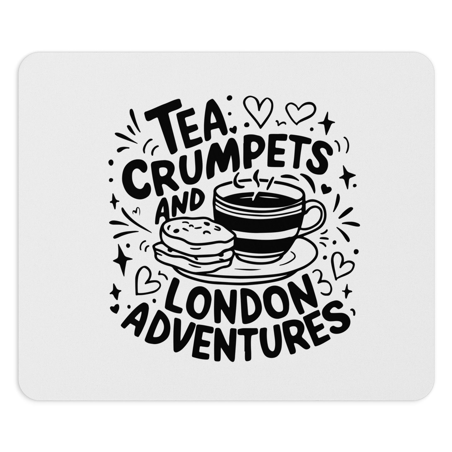 London Adventures Mouse Pad - Tea Crumpets Design, Office Decor, Gift for Tea Lovers, Travel Inspiration