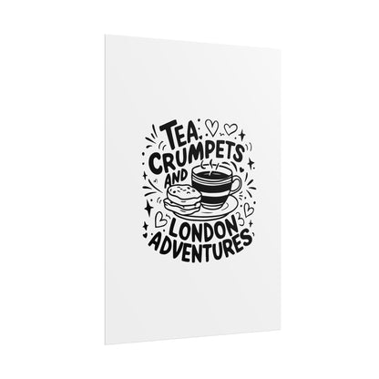 London Adventure Tea Crumpet Rolled Poster, Cute Wall Art, Gift for Tea Lovers, Home Decor, Travel Enthusiasts