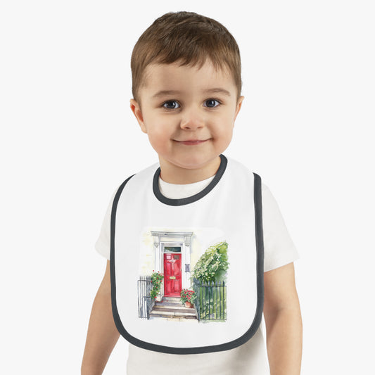 Whimsical Baby Bib with Charming Red Door Design, Cute Gift for New Parents, Baby Shower Essential, Toddler Feeding Accessory
