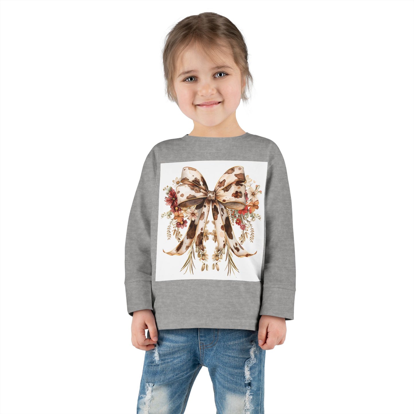 Toddler Long Sleeve Tee - Floral Bow Design for Kids