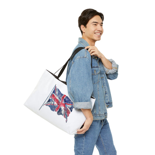 Watercolor Union Jack Weekender Tote Bag, Beach Bag, Travel Tote, Stylish Carryall, Perfect Gift for Brits