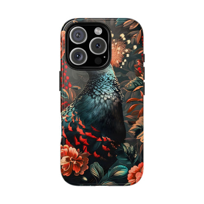Floral Peacock Phone Case, Tough Cases, Artistic Phone Cover, Unique Gift, Nature Lover Accessory, Protective Case
