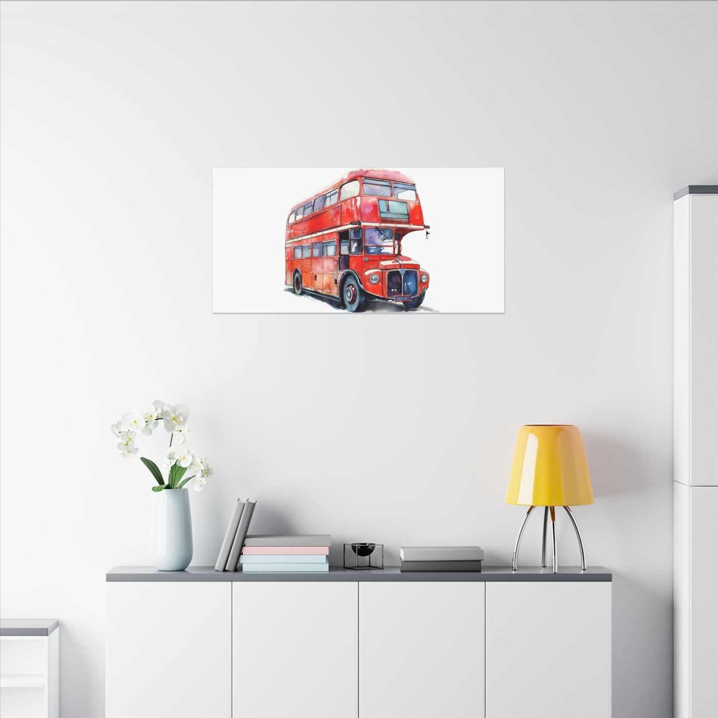London Red Double-Decker Bus Art Canvas Print, Wall Decor for Travel Lovers, Home Office Gift, Unique Artwork for All Occasions