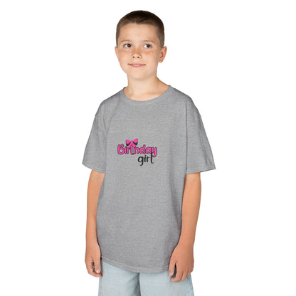 Kids Heavy Cotton Tee -Girly Birthday Girl with Leopard Rainbow Clipart -  Fun & Festive T-Shirt for Celebrating Special Days