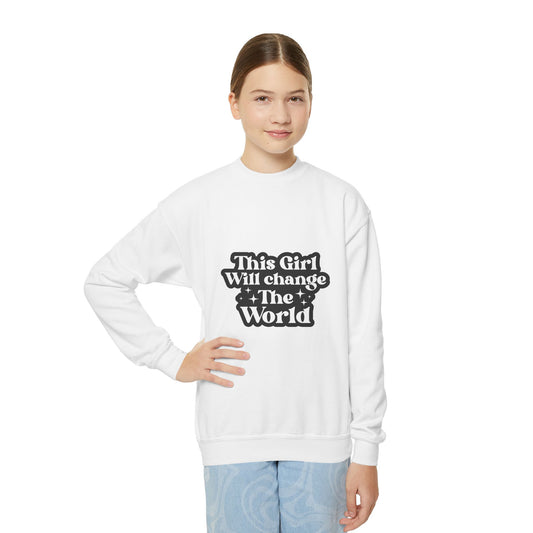 Inspirational Youth Crewneck Sweatshirt - "This Girl Will Change the World"