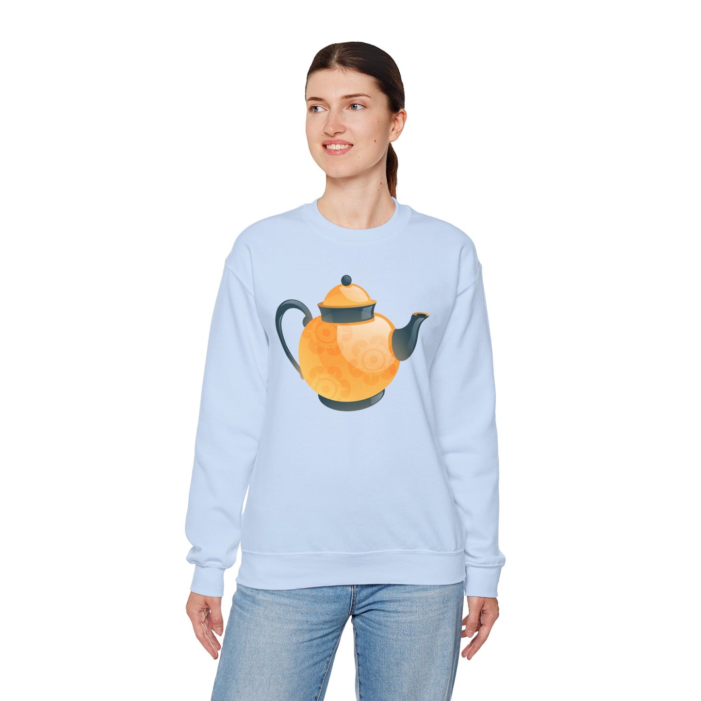 Unisex Heavy Blend™ Crewneck Sweatshirt - Classic British Tea Kettle - Timeless Elegance in Tea Time