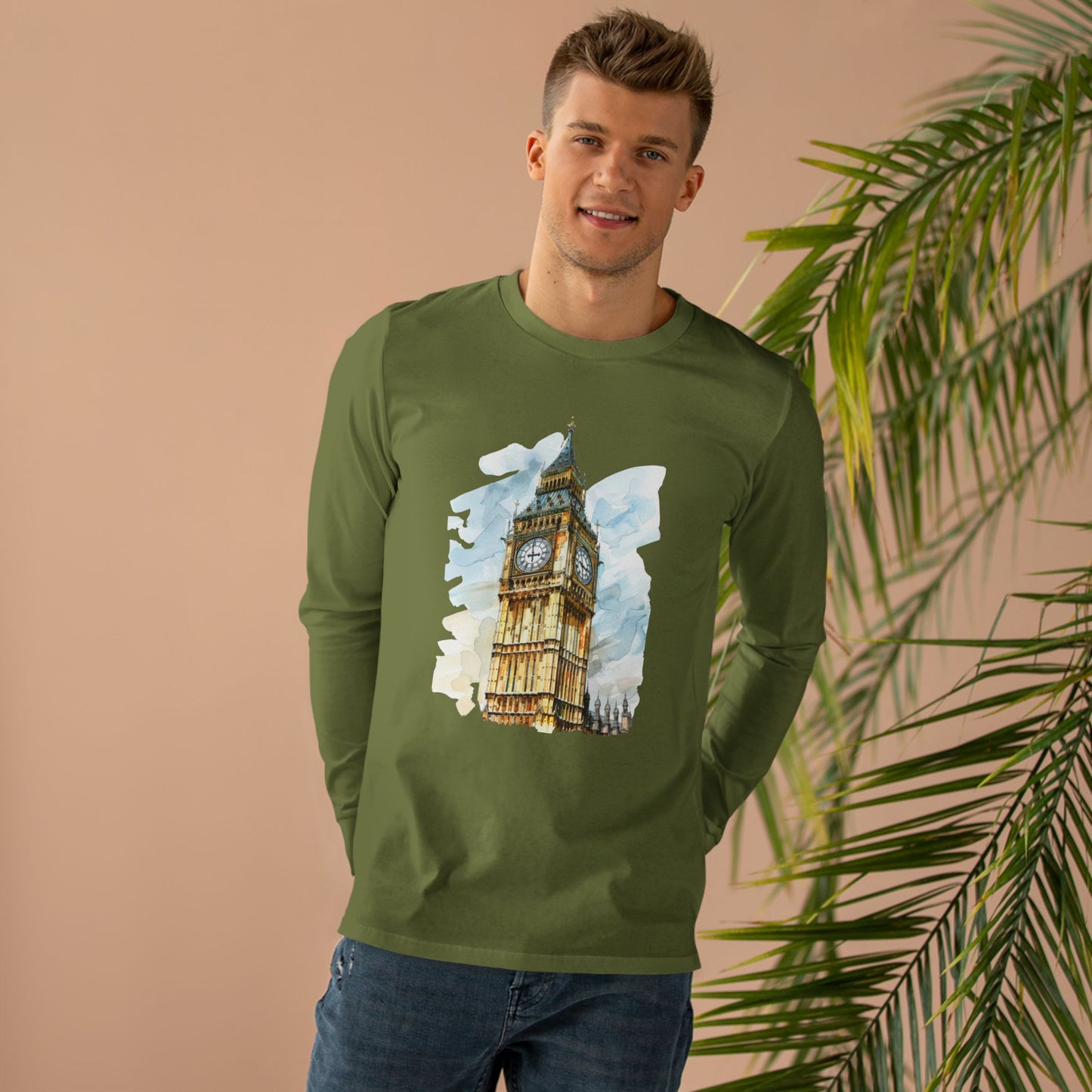 Men’s Base Longsleeve Tee - Big Ben - Iconic British Tower and Landmark