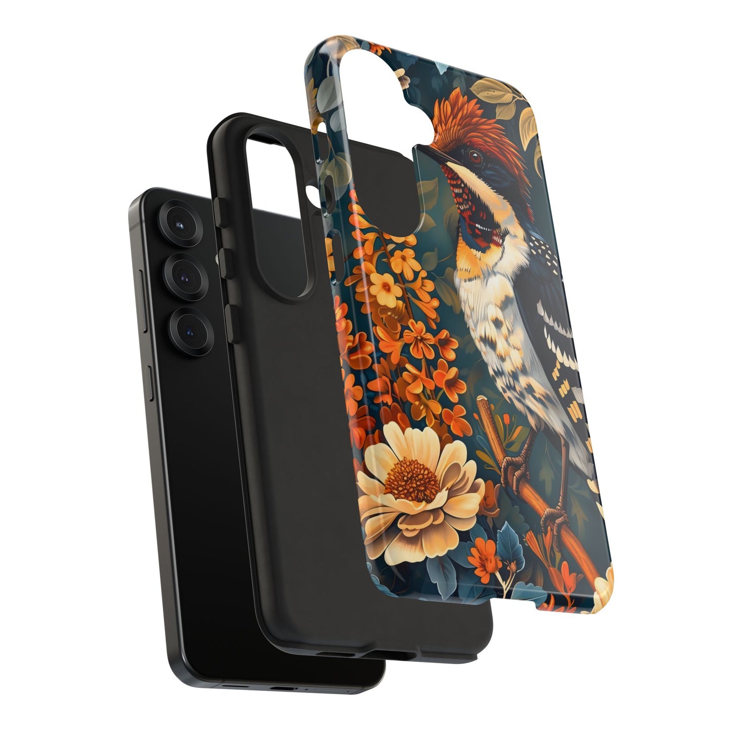 Tough Cases: Floral Bird Phone Case, Vintage Style Cover, Nature Lover Gift, Botanical Design, Spring Inspire Fashion