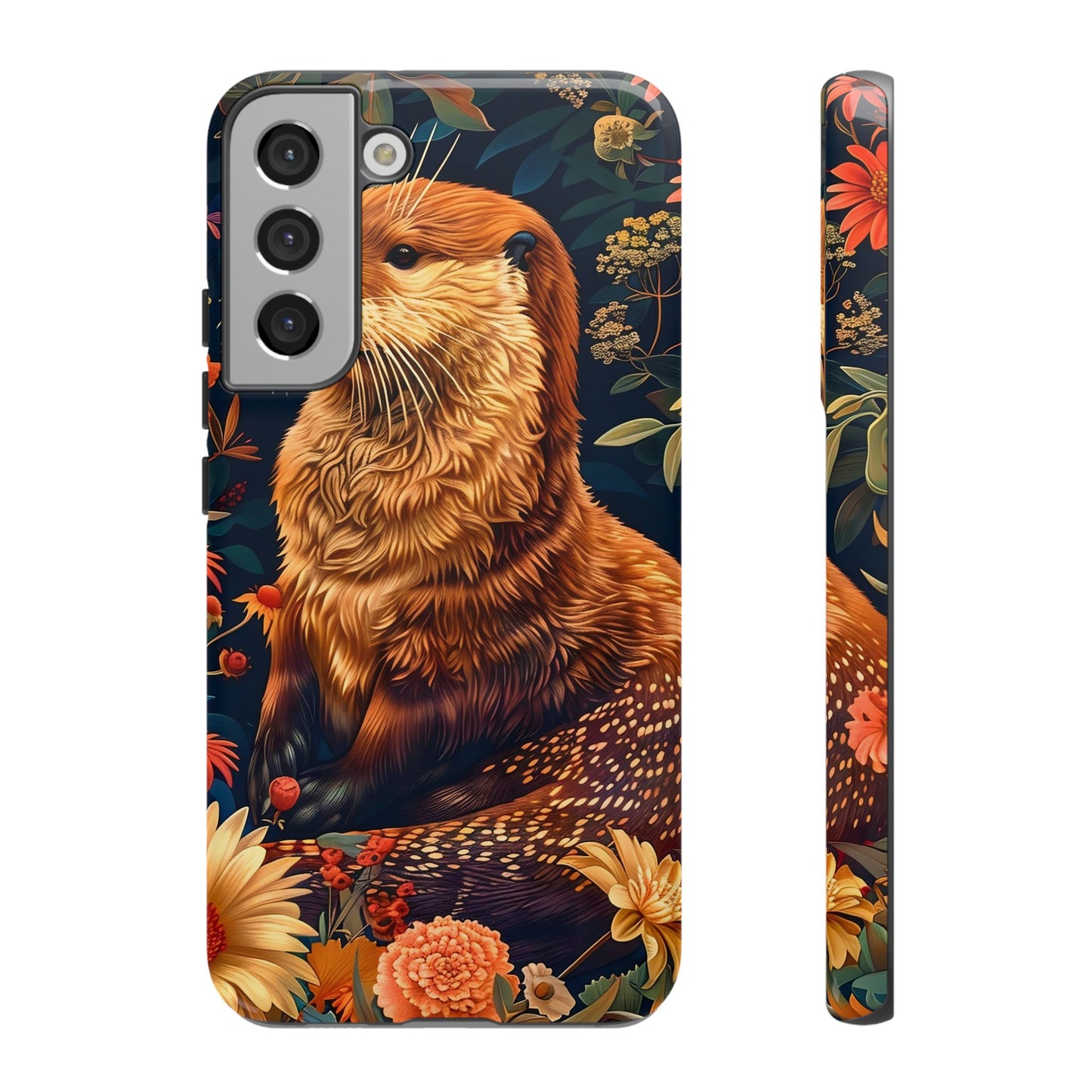 Otter Phone Case, Floral Otter Design, Tough Phone Cover, Nature Lover Gift, Cute Animal Accessories