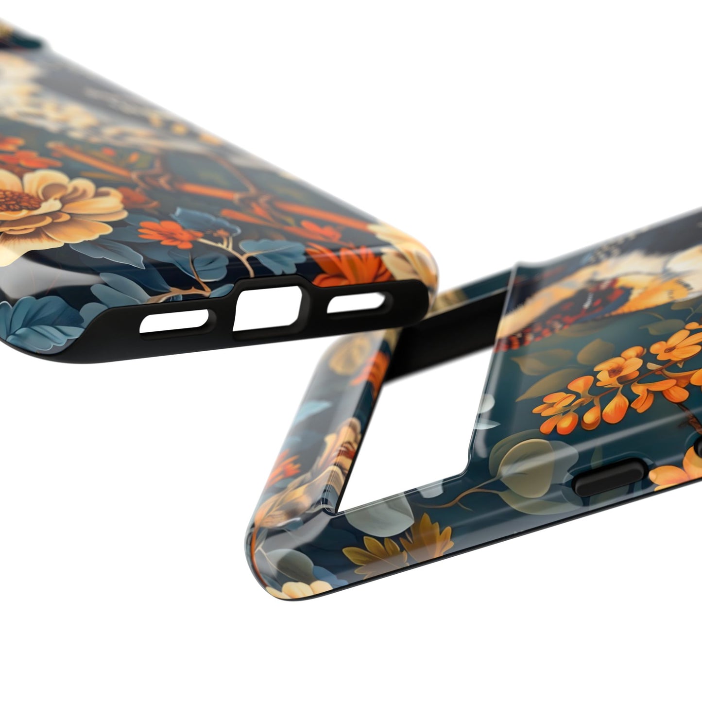 Tough Cases: Floral Bird Phone Case, Vintage Style Cover, Nature Lover Gift, Botanical Design, Spring Inspire Fashion