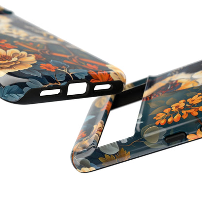 Tough Cases: Floral Bird Phone Case, Vintage Style Cover, Nature Lover Gift, Botanical Design, Spring Inspire Fashion