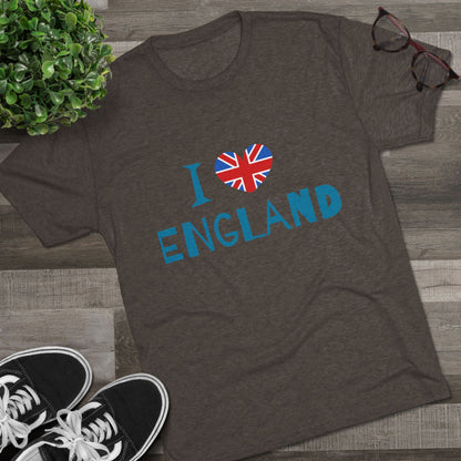 I Love England - Union Jack Heart Trendy Unisex Tri-Blend Crew Tee